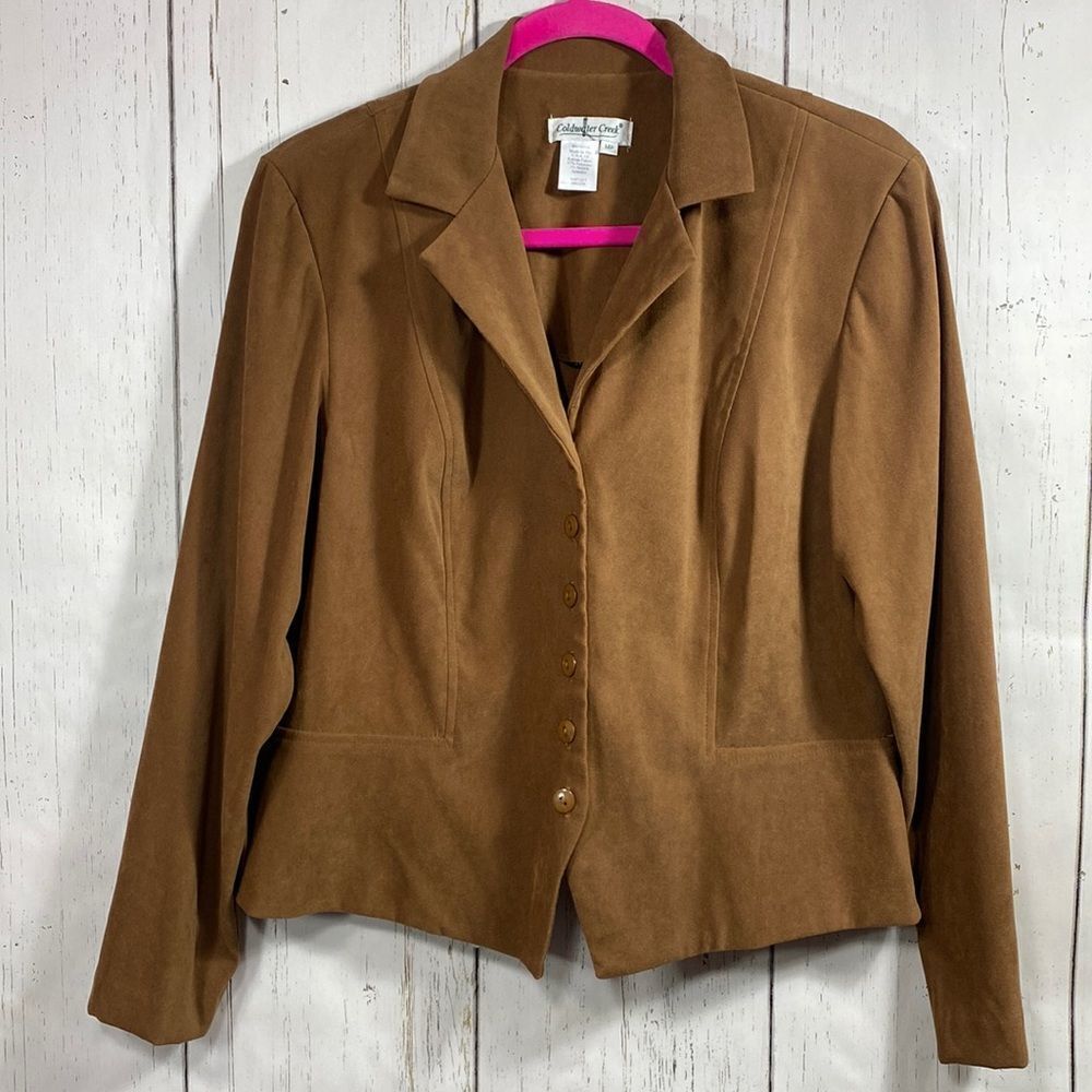 Coldwater Creek Camel Button Front Blazer Jacket 14P Classic Minimalist